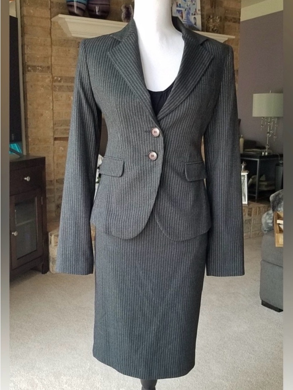 Toi et Moi Dark Gray Pinstripe Skirt Suit -European Fashion NWT
